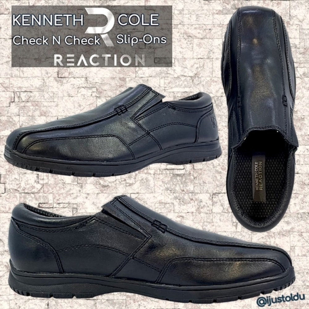 Kenneth Cole Reaction Black Leather Slip-On Loafers | Men's Size 6